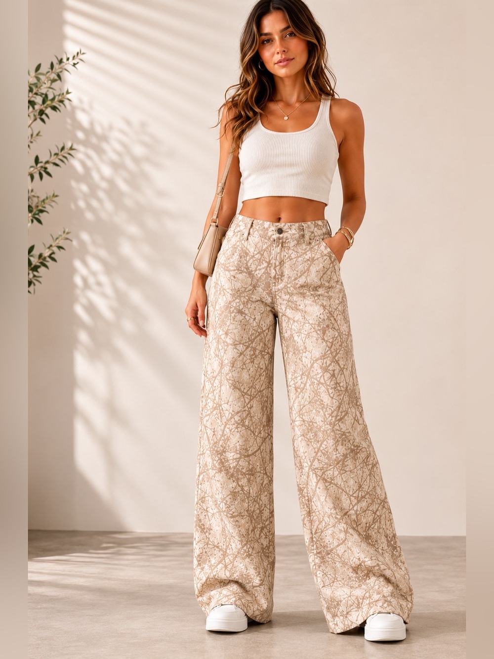 Refrain Beige Camo Wide Leg Jeans Y2K Streetwear NWT Sz 11